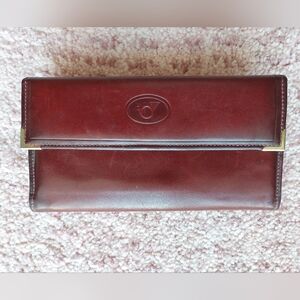 VTG BARONET Leather Checkbook Wallet Deep Wine MCM 1980s 7" Timeless